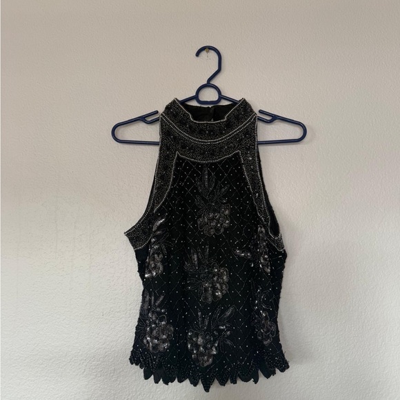 Silk Floral beaded halter evening top - Picture 7 of 8